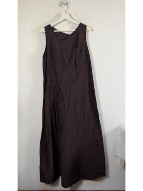 Ischiko Brown Sleeveless Maxi Dress Asymmetric Seam Detail Minimalist A-Line